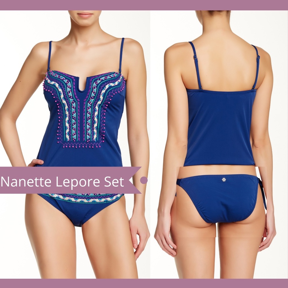 NWT 2PC Nanette Lepore [ XS ]‎ Costa Sol Tankini + Side-Tie Bikini Bottom